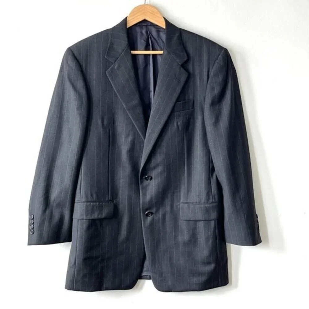 Hickey Freeman Mens‎ Gray Pinstripe Blazer Suit Jacket Coat Size 38R 100% Wool